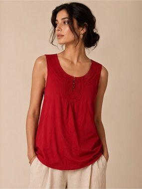 Banana Republic Red Scoop-Neck Embroidered Tank